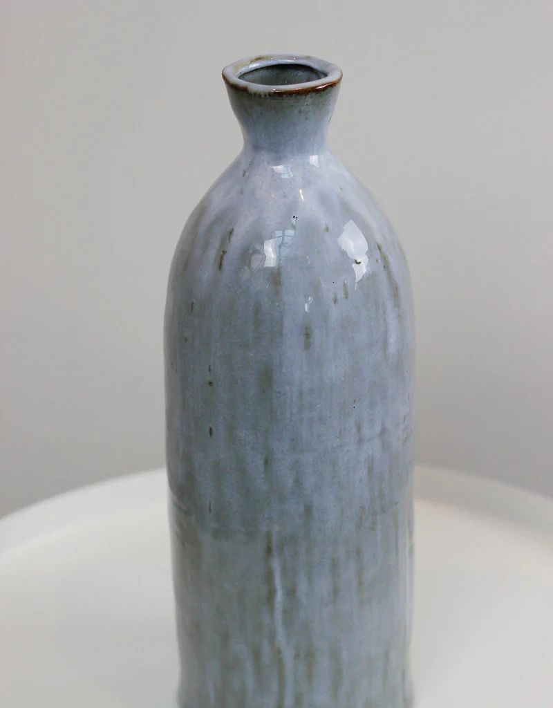 Ceramic Glazed Slim Neck Vase - Grey, 32.5cm - Image 3