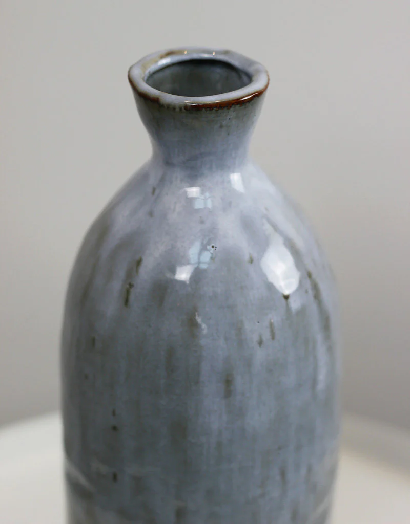 Ceramic Glazed Slim Neck Vase - Grey, 32.5cm - Image 4