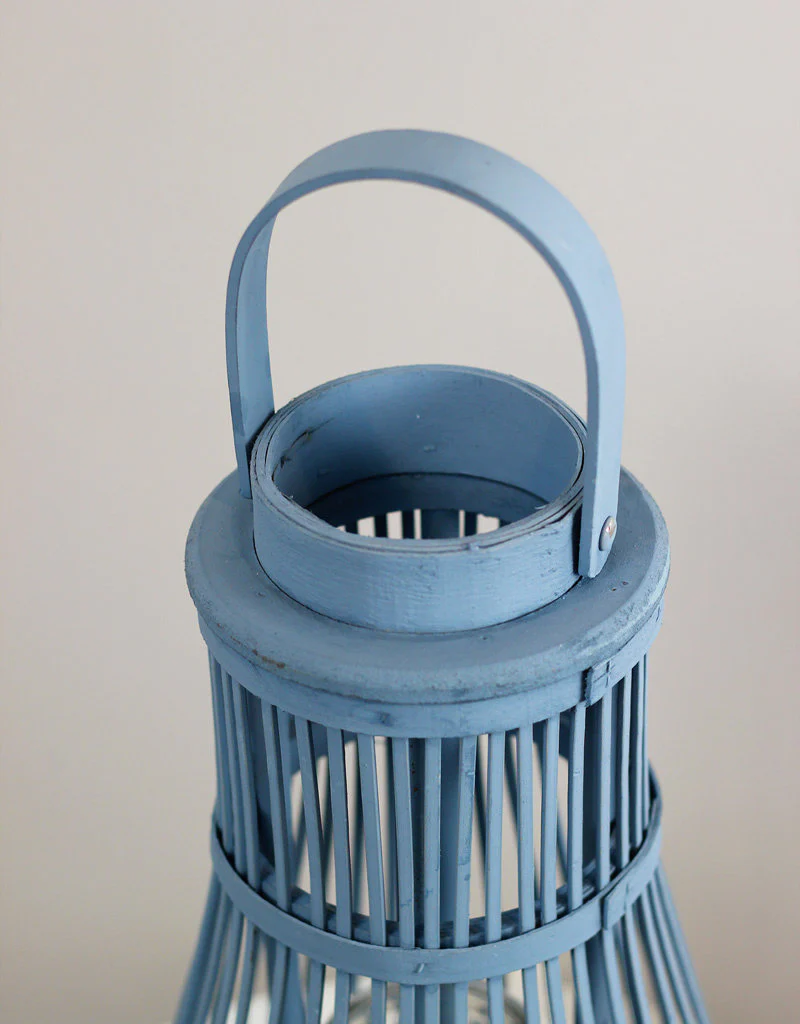 Blue Wicker Candle Lantern - Incl. Candle Glass, 45 cm - Image 2